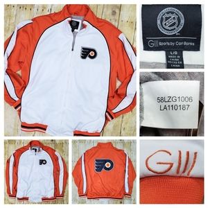 Vintage Philadelphia Flyers Jacket NHL G-III Polyester Fleece L Y2K White Orange